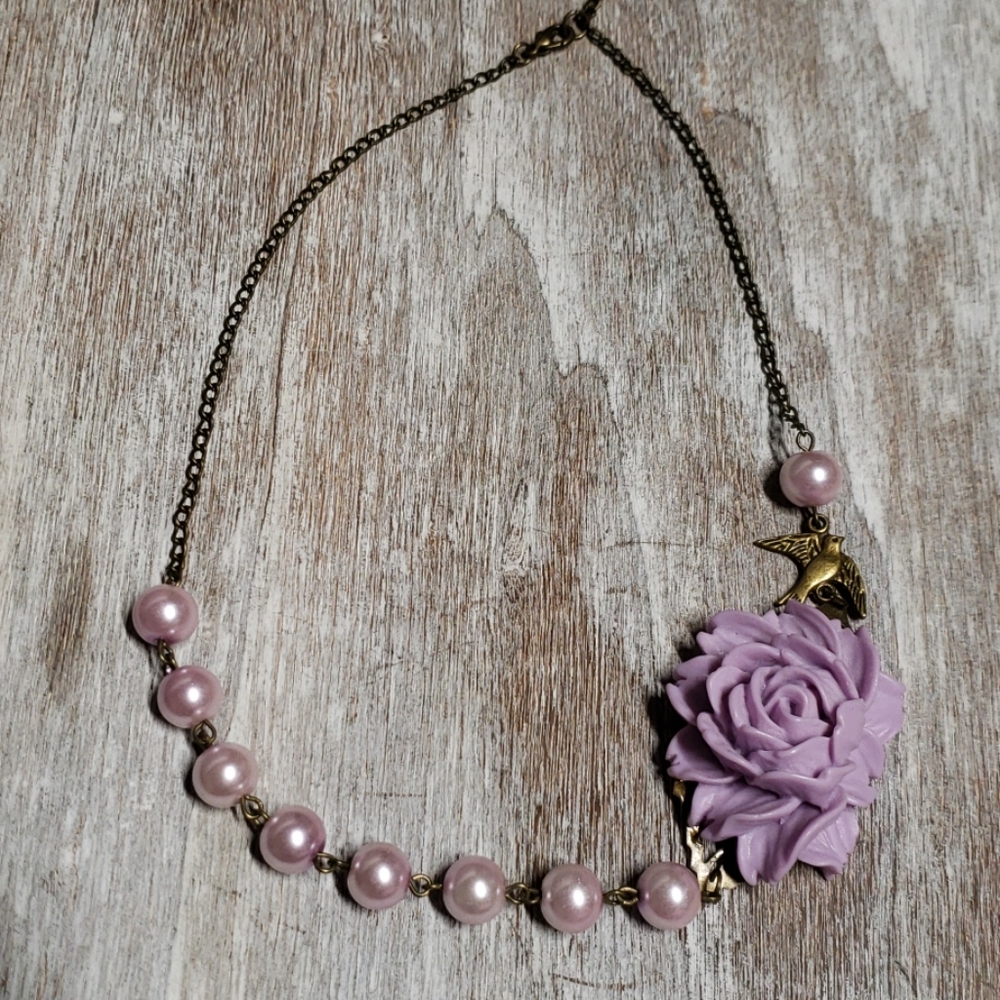 Handmade purple flower necklace